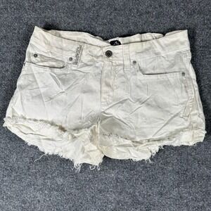 Authentic Icon Denim Shorts Womens Size 27 White Star Patch Back Pocket Raw Hem